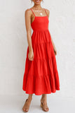 Zjkrl - Fashion Sweet Solid Split Joint Spaghetti Strap A Line Dresses