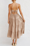 Zjkrl - Fashion Sweet Solid Split Joint Spaghetti Strap A Line Dresses