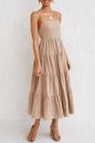 Zjkrl - Fashion Sweet Solid Split Joint Spaghetti Strap A Line Dresses