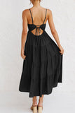 Zjkrl - Fashion Sweet Solid Split Joint Spaghetti Strap A Line Dresses