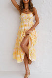 Zjkrl - Fashion Sweet Solid Split Joint Spaghetti Strap A Line Dresses