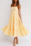 Zjkrl - Fashion Sweet Solid Split Joint Spaghetti Strap A Line Dresses