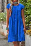 Zjkrl - Elegant Solid Fold O Neck A Line Midi Dresses(6 Colors)