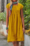 Zjkrl - Elegant Solid Fold O Neck A Line Midi Dresses(6 Colors)