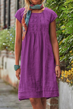 Zjkrl - Elegant Solid Fold O Neck A Line Midi Dresses(6 Colors)