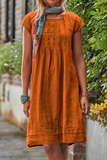 Zjkrl - Elegant Solid Fold O Neck A Line Midi Dresses(6 Colors)