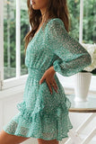 Zjkrl - Fashion Print Split Joint V Neck Waist Skirt Dresses