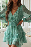 Zjkrl - Fashion Print Split Joint V Neck Waist Skirt Dresses