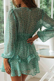 Zjkrl - Fashion Print Split Joint V Neck Waist Skirt Dresses