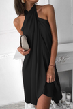 Zjkrl - Fashion Elegant Solid Halter Irregular Mini Dresses