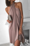 Zjkrl - Fashion Elegant Solid Halter Irregular Mini Dresses