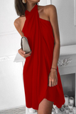 Zjkrl - Fashion Elegant Solid Halter Irregular Mini Dresses