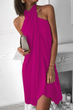 Zjkrl - Fashion Elegant Solid Halter Irregular Mini Dresses