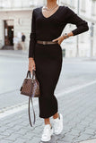 Zjkrl - Elegant College V Neck One Step Skirt Dresses(4 Colors)(Without  Belt)
