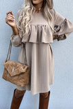 Zjkrl - Work Solid Fold O Neck Pleated Dresses(3 Colors)
