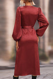 Zjkrl - Elegant Solid Frenulum V Neck A Line Dresses