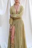 Zjkrl - Sweet Vacation Solid Slit V Neck Trailing Dresses(5 Colors)