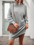 Zjkrl - Simple Casual Loose Solid Color High-Neck Long Sleeves Sweater Dress