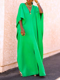 Zjkrl - Batwing Sleeves Loose Solid Color Split-Side V-Neck Maxi Dresses
