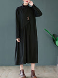 Zjkrl - Original Solid High-Neck Knitting Dress