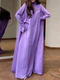 Zjkrl - Flared Sleeves Long Sleeves Solid Color High-Neck Maxi Dresses