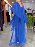 Zjkrl - Short Sleeves Solid Color Split-Joint Round-Neck Maxi Dresses