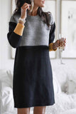 Zjkrl -  Loose Round Neck Paneled Mini Dress(5 Colors)