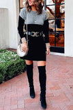 Zjkrl -  Loose Round Neck Paneled Mini Dress(5 Colors)