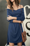 Zjkrl -  Solid Color Leaky Shoulder Sexy Mini Dress