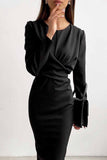 Zjkrl Fashion Long Sleeve Waist Midi Dress