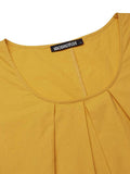 Zjkrl - Simple Solid Color U-Neck Pleated Short Sleeves Maxi Dress