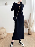Zjkrl - Urban Long Sleeves Solid Color Round-Neck Sweater Dresses