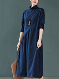 Zjkrl - Original Solid High-Neck Knitting Dress