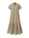 A-Line Loose Solid Color Split-Joint V-Neck Maxi Dresses