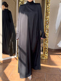 Zjkrl - Flared Sleeves Long Sleeves Solid Color High-Neck Maxi Dresses