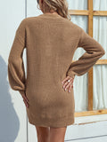 Zjkrl - Casual Puff Sleeves Solid Color V-Neck Sweater Dresses