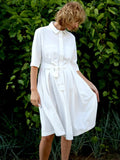 Zjkrl - Office A-Line Half Sleeves Solid Color Lapel Midi Dresses