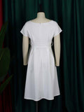Zjkrl - Bowknot Lace-Up Solid Color V-Neck Midi Dresses