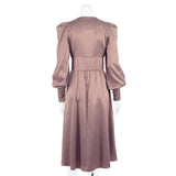 Satin Party Dress Single Breasted High Waist a Line Long Dress Deep v Neck Sexy Elegant Temperament Ol Style 2023 New Arrivals