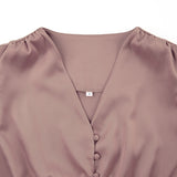 Satin Party Dress Single Breasted High Waist a Line Long Dress Deep v Neck Sexy Elegant Temperament Ol Style 2023 New Arrivals