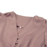 Satin Party Dress Single Breasted High Waist a Line Long Dress Deep v Neck Sexy Elegant Temperament Ol Style 2023 New Arrivals