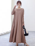 Zjkrl - Simple 6 Colors Plus Size Loose Long Sleeve Casual Dress