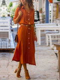 Woman Elegant Long Dress Casual 3/4 Sleeve Shawl Collar Casual Dress