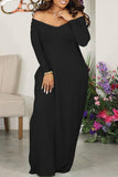 Zjkrl - Black Casual Solid Basic V Neck Long Sleeve Dresses
