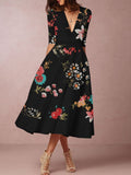 Zjkrl - Women's Printed V-Neck Midi Skater Dresses