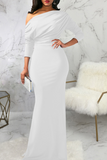 Zjkrl - White Street Solid Patchwork One Shoulder Trumpet Mermaid Dresses