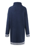 Zjkrl - Simple Striped High-Neck Long Sleeves Mini Dress Sweater Dress