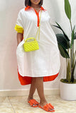 Zjkrl - White Casual Daily Simplicity Slit Contrast Shirt Collar Dresses