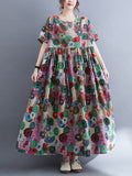 Zjkrl - Vintage Loose Multi-Colored Floral Printed Midi Dress