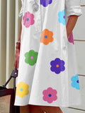 Zjkrl - Long Sleeves Floral Printed Lapel Midi Dresses